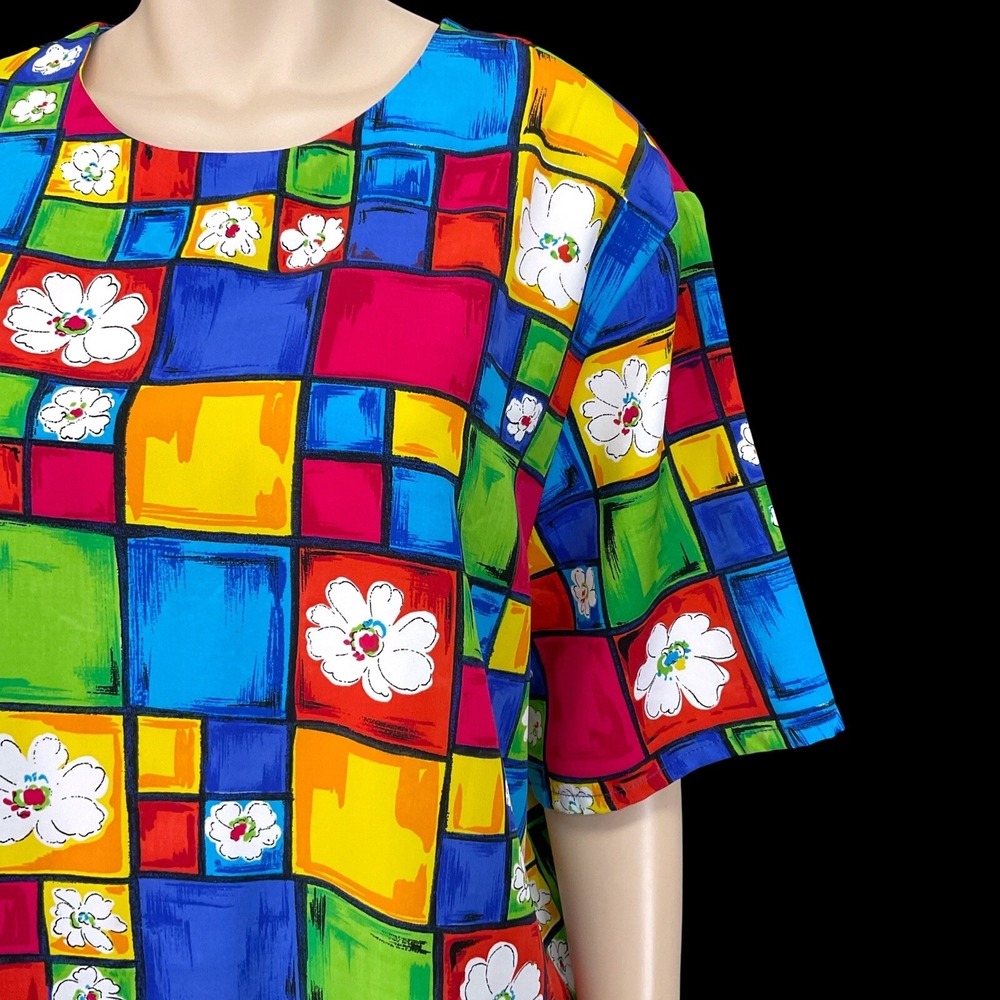 Jordan Top Women Size 20 Multicolor Short Sleeve Blouse Colorful Office VTG - Picture 4 of 9